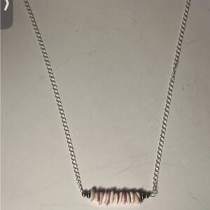 Pink Conch 17 Inch Bar Necklace With Sterling Silver Navajo Pearls